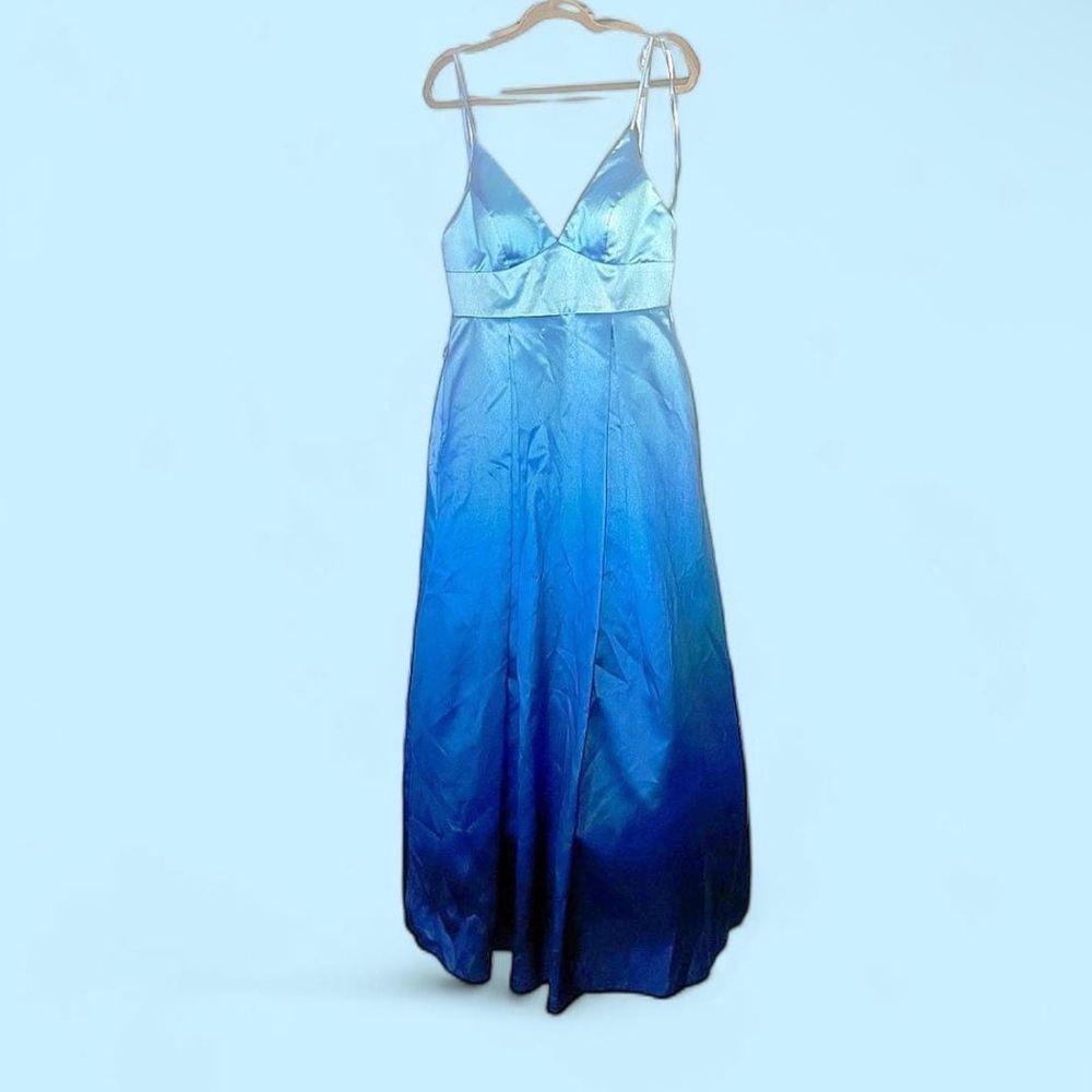 Bee Darlin Blue Satin Prom Dress with Ombré Effect